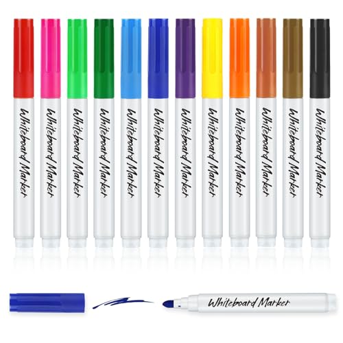 Whiteboard Stifte Abwischbar, 12 Farbe Weißwandstifte Whiteboard Stifte Trocken Abwischbare Marker Abwischbare Stifte Mit Ultra Feiner Spitze Whiteboard Marker für Zuhause Schule Büro von newatty