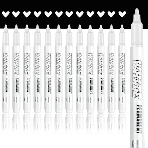 newatty 12 Weiße Acrylmarker 1mm, Permanentmarker für Textilien Wasserdicht Acrylstifte Acrylfarben Marker Stifte Hohe Deckkraft für Stein Glas Metall Reifen Holz Papier Textilien von newatty