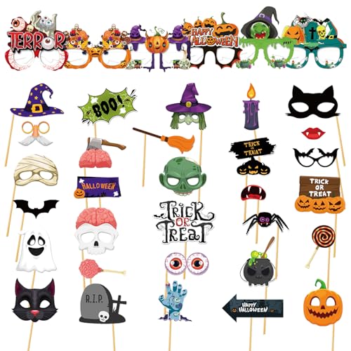 36Pcs Halloween Photo Props for Party Decorations, Funny Halloween Photo Booth Props with Pumpkin Glasses, Personalized Selfie Props for Halloween Decor von newhsy