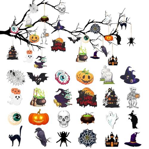 36Pcs Halloween deko innen, Halloween Decoration Hängen mit kürbis Hexen Fledermaus Katze Halloween deko Anhänger für Wohnzimmer Herbstdeko Outdoor von newhsy