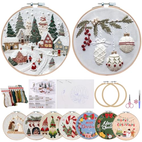 newhsy 2Set Christmas Sticken Set Erwachsene, Hand-DIY Weihnachts Stickset Anfänger Starter Embroidery Kit, Mellow Stickrahmen Punch Needle Set Anfänger for Weihnachts Deko Geschenk (type 1) von newhsy