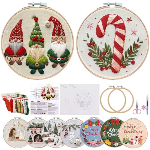 newhsy 2Set Christmas Sticken Set Erwachsene, Hand-DIY Weihnachts Stickset Anfänger Starter Embroidery Kit, Mellow Stickrahmen Punch Needle Set Anfänger for Weihnachts Deko Geschenk (type 2) von newhsy