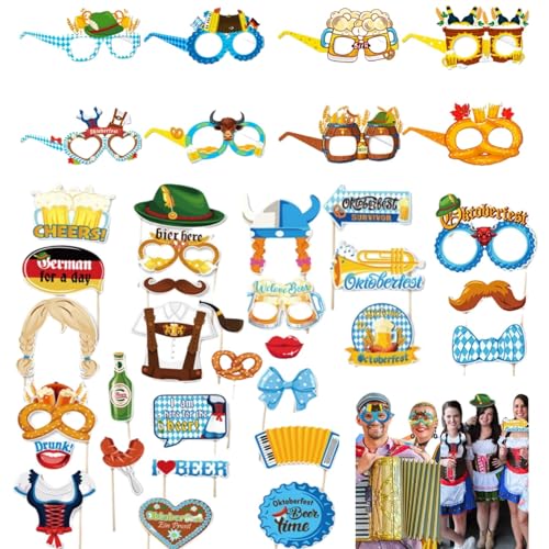 38PCS Deko Oktoberfest Party Brille, 8PCS Oktoberfest Deko Party Brillen & 30PCS Oktoberfest Photo Booth Pack, Oktoberfest Foto Requisiten Deko Oktoberfest Accessoires Damen Dekoration for Mardi Gras von newhsy