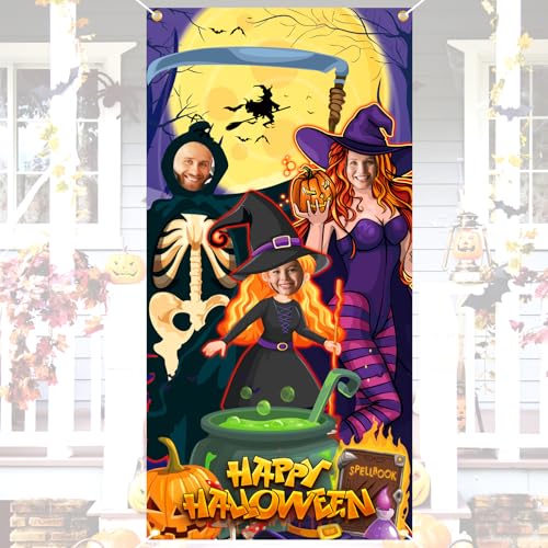 newhsy Halloween Foto Requisiten Hängen Hexe Sensenmann Stil Groß Halloween Fotowand Gruselig Fotobanner for Halloween Deko Indoor Outdoor Party Requisite(180x90cm) von newhsy