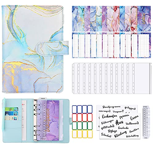 Budget Planner Budget Binder Deutsch,A6 Bugetplaner,haushaltsbuch mit geldfächer,Leder Ringbuch Geld Organizer,Sparbuch mit Folien für Finanzplaner,Buget,Geld Sparen Mappe von newplenty