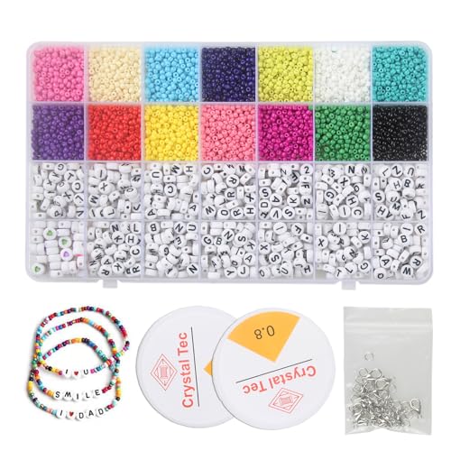 Perlen für Armbänder, 14 Bunte Perlen Set, 3mm Buchstaben Perlenset für Armband Mini Selbermachen Pastell Kinder Kette Basteln, Weihnachten Perlen Zum Auffädeln Machen Selber(14 Colors) von newplenty