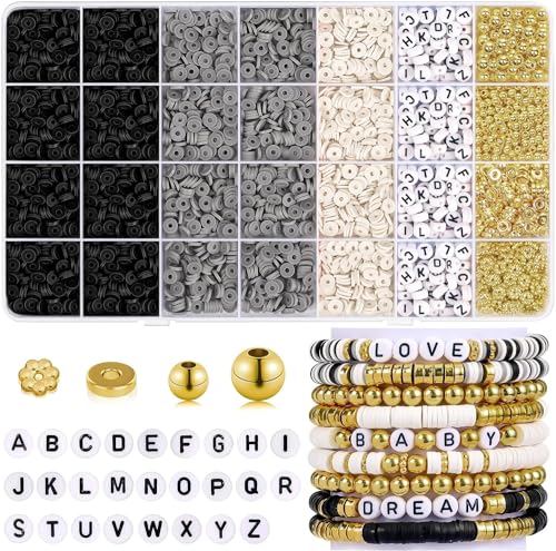 Perlen für Armbänder, 5000 Stück Perlen Set, Armbänder Selber Machen mit Buchstaben,Freundschaftsarmbänder Selber Machen, Perlenset für Armbänder Halsketten (5000 Stück Heishi Perlen Set) von newplenty