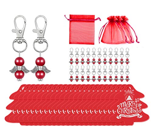 Schlüsselanhänger mit Weihnachtsengel, mit Organza-Beutel und Kraft-Geschenkanhänger, Taufe, Schutzengel, Erstkommunion, Geschenke für Weihnachtsbaum, Babyparty, Partygeschenke, 24 Stück von niCWhite