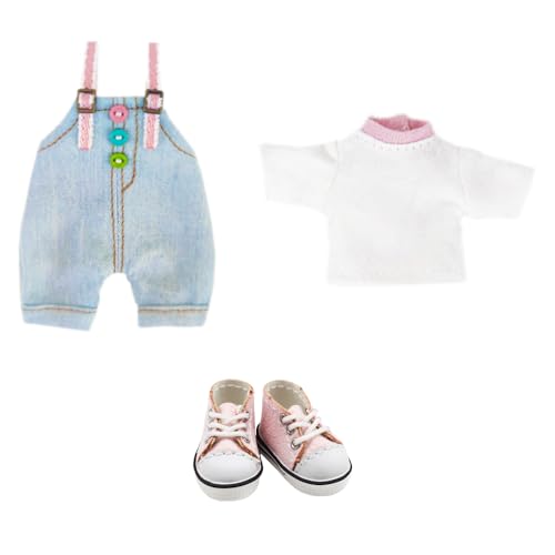 niannyyhouse 1/12 BJD Puppe Kleidung T-Shirt Overalls Schuhe Denim Outfit OB11 10.9 cm Actionfiguren Puppe Dressup (A2) von niannyyhouse