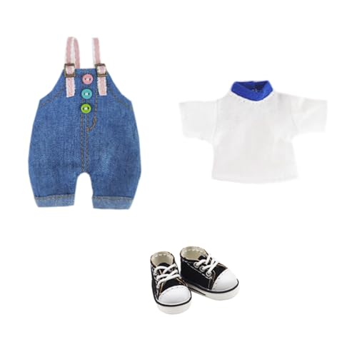 niannyyhouse 1/12 BJD Puppe Kleidung T-Shirt Overalls Schuhe Denim Outfit OB11 10.9 cm Actionfiguren Puppe Dressup (A3) von niannyyhouse