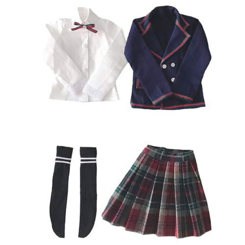 niannyyhouse 1/3 1/4 BJD Puppen Kleidung Mantel Shirt Plaid Faltenrock Socken Europäische Dunkelblau Schule Uniform Blazer Outfit Ball Jointed Dolls Zubehör Dress Up Geschenk (1/3BJD-Mädchen) von niannyyhouse