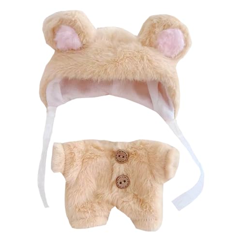 niannyyhouse 10 cm ~ 15 cm Plüschpuppe Kleidung Hut Bodysuit Braunbär Muster Outfit Weiche Puppe Dressup von niannyyhouse