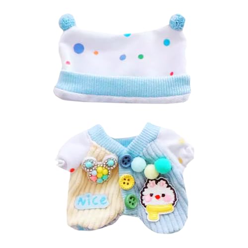 niannyyhouse 10 cm ~ 15 cm 20 cm Plüschpuppe Kleidung Hut Bodysuit Krabbelanzug Puppe Dressup (Blau - 10 cm ~ 15 cm) von niannyyhouse