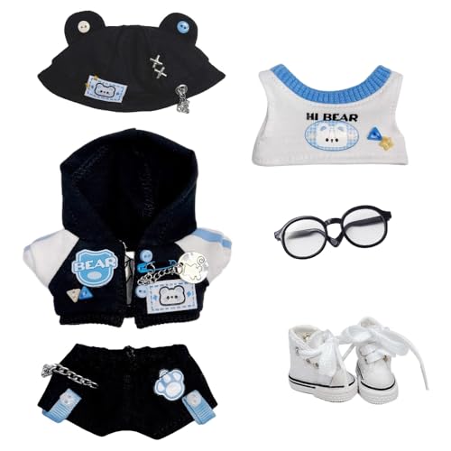 niannyyhouse 10cm Plüsch Puppe Kleidung Lose Hut Mantel Hosen Weste Brille Leinwand Schuhe Parkour Bär Set Weiche Gefüllte Plüsch Spielzeug Dress Up Zubehör, Weiss/Opulenter Garten von niannyyhouse