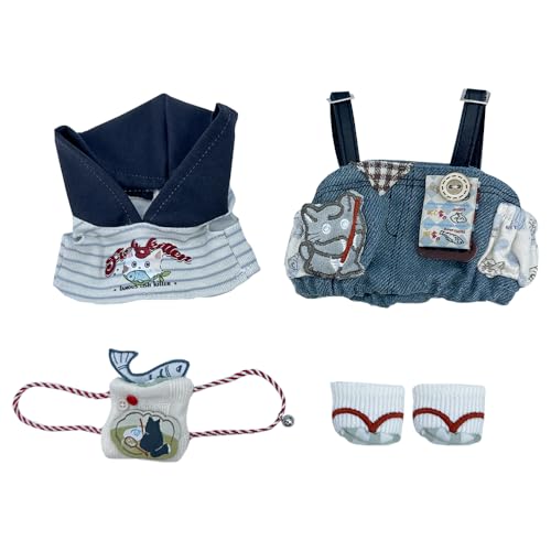 niannyyhouse 20 cm Plüschpuppe Kleidung Hoodie Denim Overalls Schuhe Rucksack Katzenanzug 20,3 cm Puppe Dressup von niannyyhouse