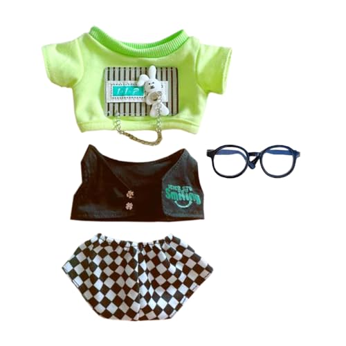 niannyyhouse 20 cm Plüschpuppenkleidung, T-Shirt, Weste, Hose, Brille, cooles Outfit, 20,3 cm, Puppen verkleiden sich (grün) von niannyyhouse