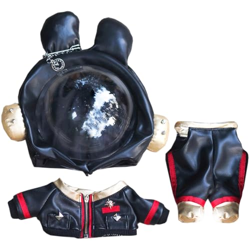 niannyyhouse 20 cm große Plüschpuppe, Kleidung, Hut, Jacke, Hose, Weltraum-Astronauten-Outfit, 20,3 cm, Puppen-Dressup (schwarz) von niannyyhouse