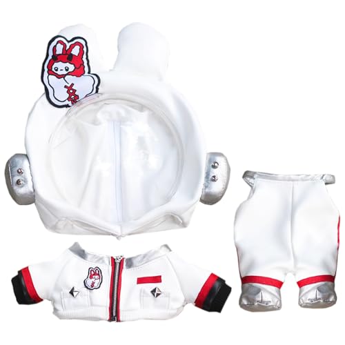 niannyyhouse 20 cm große Plüschpuppe, Kleidung, Hut, Jacke, Hose, Weltraum-Astronauten-Outfit, 20,3 cm, Puppen-Dressup (weiß) von niannyyhouse