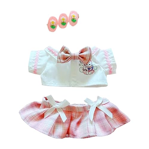 niannyyhouse 20cm Plüsch Puppe Kleidung Haarnadel Hemd Rock Jk Uniform Set 8 "Weiche Gefüllte Plüsch Spielzeug Dress Up Zubehör (Pink) von niannyyhouse