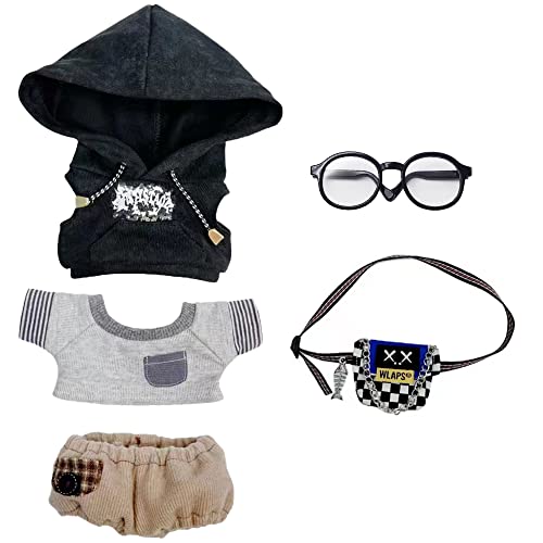 niannyyhouse 20cm Plüsch Puppe Kleidung Hoodie Jeans T-Shirt Brille Rucksack Weich Gefüllte Plüschtier Dress Up Zubehör (Schwarz, 20cm) von niannyyhouse