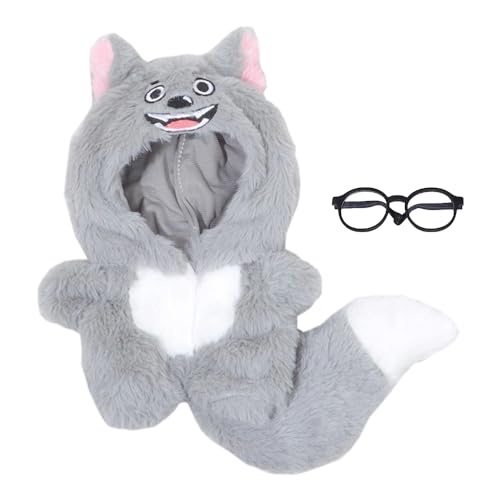 niannyyhouse 20cm Plüsch Puppe Kleidung Kaninchen Fuchs Weißer Bär Grau Wolf Onesie Brille 8 ''Gefüllte Puppe Zubehör Dress Up (Grau), Mehrfarbig von niannyyhouse