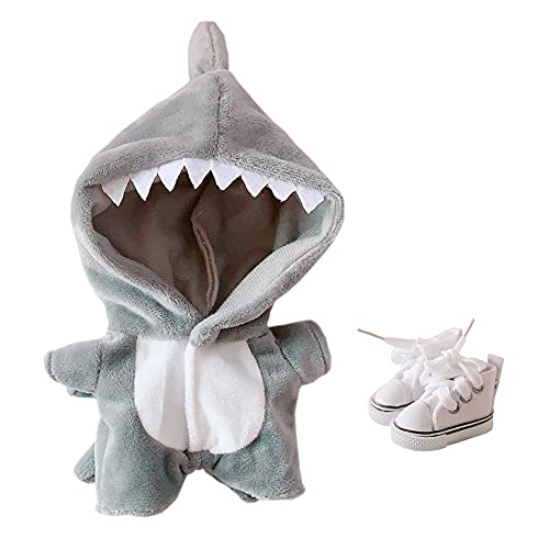 niannyyhouse Dinosaurier Hai Kuh Kaninchen Einhorn Anzug 20cm Plüsch Puppe Kleidung Strampler Schuhe Schlafanzug Puppe Dress Up (Grau) von niannyyhouse