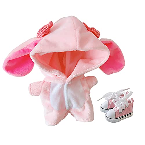 niannyyhouse Dinosaurier Hai Kuh Kaninchen Einhorn Anzug 20cm Plüsch Puppe Kleidung Strampler Schuhe Schlafanzug Puppe Dress Up (Rosa) von niannyyhouse