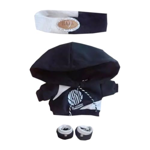 niannyyhouse Kopfschmuck Hoodie Schuhe Flamme Outfit 10cm~15cm 20cm 40cm Plüschpuppe Kleidung Puppe Zubehör (Schwarz 20cm) von niannyyhouse