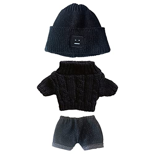 niannyyhouse Puppenkleidung Anzug 20 cm Plüschpuppe Kleidung Hut + Pullover + Shorts 3-teiliges Set Puppe Dressup Quadratisches Gesicht Hut Denim Shorts Weiß Pullover (Schwarz-2) von niannyyhouse