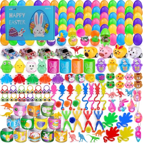 nicknack Ostergeschenke Kinder, 100 Stück MIni Gefüllte Ostereier mit 100 Partyspielzeuge, 2.2" Plastik Ostereier für Osternkorb Stuffers Füllstoffe, Ostern Geschenke for Kinder Ostereier Jagd Spiel von nicknack