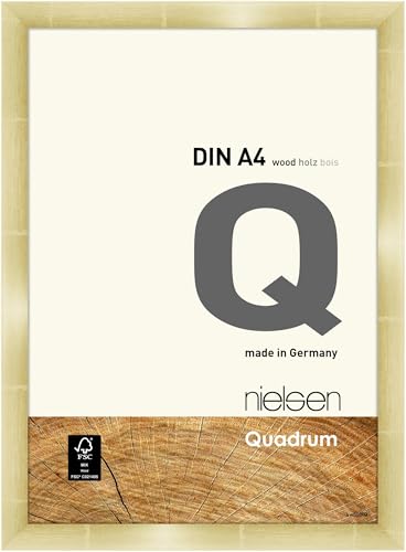 nielsen Bilderrahmen, 21 x 29,7 cm (A4), Holz, Gold, Dokumentenrahmen zum Aufhängen im Hoch- & Querformat, Echtglas, Quadrum von nielsen