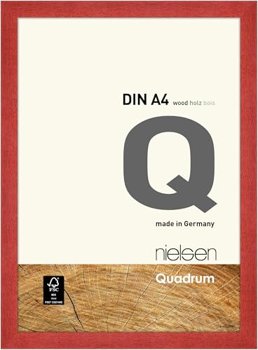 nielsen Bilderrahmen, 21 x 29,7 cm (A4), Holz, Rot, Dokumentenrahmen zum Aufhängen im Hoch- & Querformat, Echtglas, Quadrum von nielsen