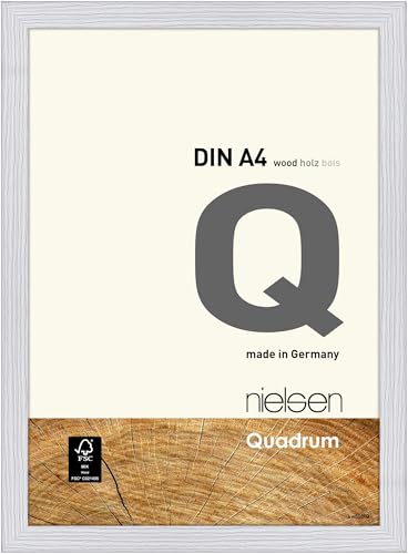 nielsen Bilderrahmen, 21 x 29,7 cm (A4), Holz, Weiß, Dokumentenrahmen zum Aufhängen im Hoch- & Querformat, Echtglas, Quadrum von nielsen