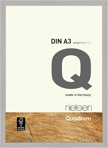 nielsen Bilderrahmen, 29,7 x 42 cm (A3), Holz, Hellgrau, Posterrahmen zum Aufhängen im Hoch- & Querformat, Echtglas, Quadrum von nielsen