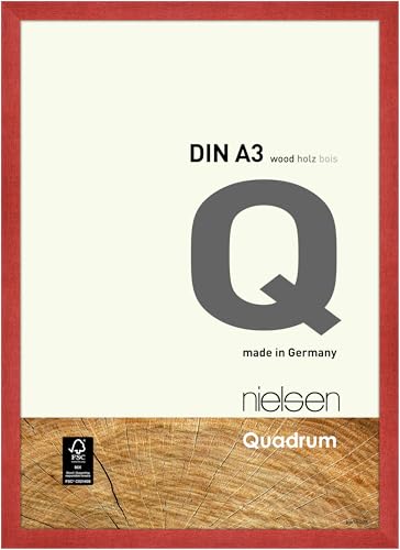 nielsen Bilderrahmen, 29,7 x 42 cm (A3), Holz, Rot, Posterrahmen zum Aufhängen im Hoch- & Querformat, Echtglas, Quadrum von nielsen