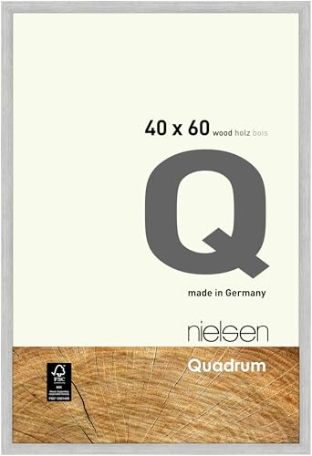 nielsen Bilderrahmen, 40 x 60 cm, Holz, Silber, Posterrahmen zum Aufhängen im Hoch- & Querformat, Echtglas, Quadrum von nielsen