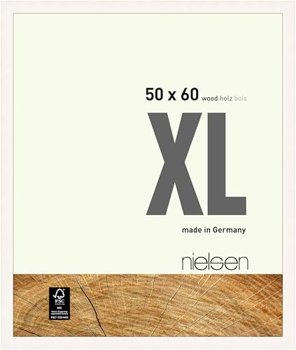 nielsen Bilderrahmen, 50 x 60 cm, Holz, Reinweiß, Posterrahmen zum Aufhängen im Hoch- & Querformat, Echtglas, XL von nielsen