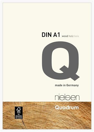 nielsen Bilderrahmen, 59,4 x 84,1 cm (A1), Holz, Reinweiß, Posterrahmen zum Aufhängen im Hoch- & Querformat, Echtglas, Quadrum von nielsen