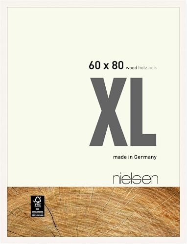 nielsen Bilderrahmen, 60 x 80 cm, Holz, Reinweiß, Posterrahmen zum Aufhängen im Hoch- & Querformat, Echtglas, XL von nielsen