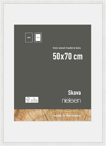 nielsen Bilderrahmen mit Passepartout, 50 x 70 cm, Holz, Weiß, Posterrahmen zum Aufhängen im Hoch- & Querformat, Echtglas, Skava von nielsen