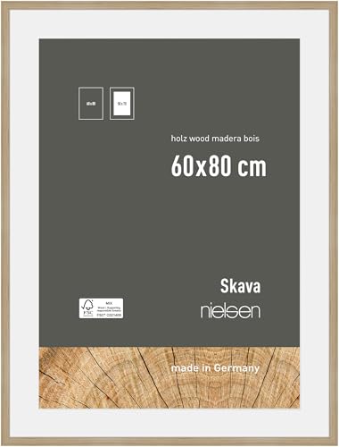 nielsen Bilderrahmen mit Passepartout, 60 x 80 cm, Holz, Eiche, Posterrahmen zum Aufhängen im Hoch- & Querformat, Echtglas, Skava von nielsen