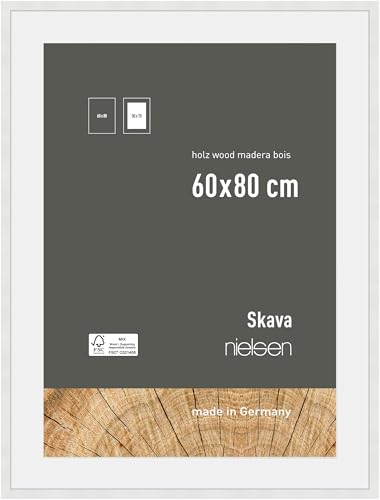 nielsen Bilderrahmen mit Passepartout, 60 x 80 cm, Holz, Weiß, Posterrahmen zum Aufhängen im Hoch- & Querformat, Echtglas, Skava von nielsen