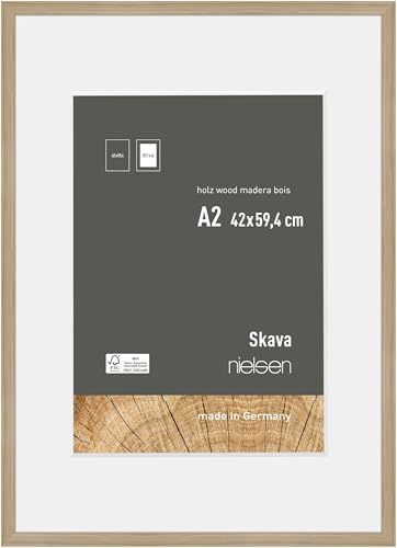 nielsen Bilderrahmen mit Passepartout, 42 x 59,4 cm (A2), Holz, Eiche, Posterrahmen zum Aufhängen im Hoch- & Querformat, Echtglas, Skava von nielsen