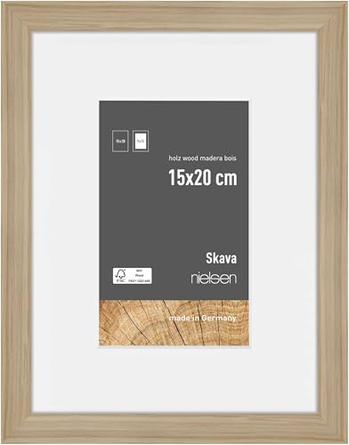 nielsen Bilderrahmen mit Passepartout, 15 x 20 cm, Holz, Eiche, Fotorahmen zum Auftstellen und Aufhängen im Hoch- & Querformat, Echtglas, Skava von nielsen