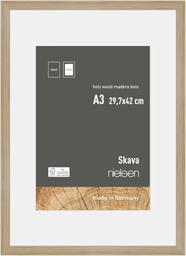 nielsen Bilderrahmen mit Passepartout, 29,7 x 42 cm (A3), Holz, Eiche, Posterrahmen zum Aufhängen im Hoch- & Querformat, Echtglas, Skava von nielsen