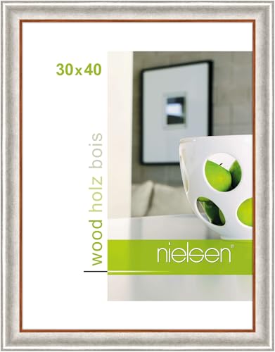 nielsen Bilderrahmen, 30 x 40 cm, Holz, Silber, Fotorahmen zum Aufhängen im Hoch- & Querformat, Echtglas, Derby von nielsen