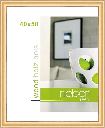 nielsen Bilderrahmen, 40 x 50 cm, Holz, Gold, Posterrahmen zum Aufhängen im Hoch- & Querformat, Echtglas, Derby von nielsen