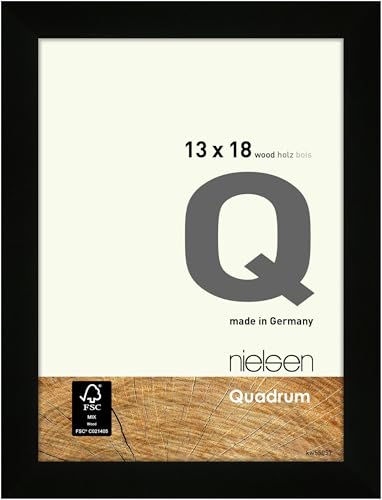 nielsen Bilderrahmen, 13 x 18 cm, Holz, Schwarz, Fotorahmen zum Auftstellen und Aufhängen im Hoch- & Querformat, Echtglas, Quadrum von nielsen