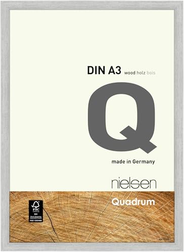 nielsen Bilderrahmen, 29,7 x 42 cm (A3), Holz, Silber, Posterrahmen zum Aufhängen im Hoch- & Querformat, Echtglas, Quadrum von nielsen