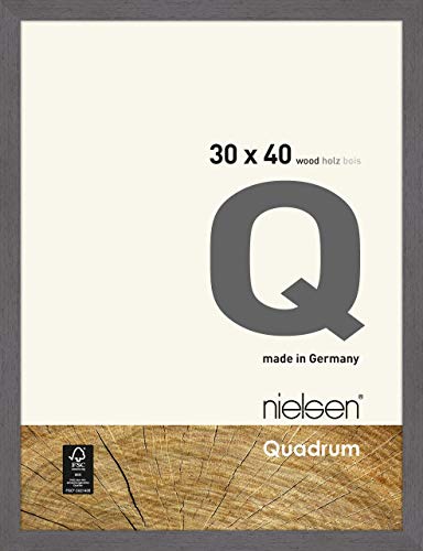 nielsen Bilderrahmen, 30 x 40 cm, Holz, Dunkelgrau, Fotorahmen zum Aufhängen im Hoch- & Querformat, Echtglas, Quadrum von nielsen